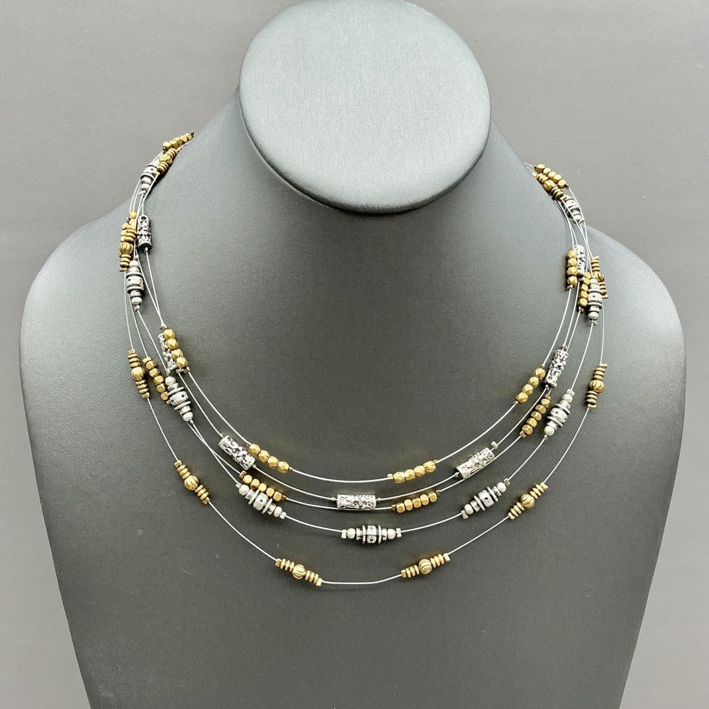 Chico's Necklace Women Gold Silver Multi Strand Beaded Mixed Metal Boho Style